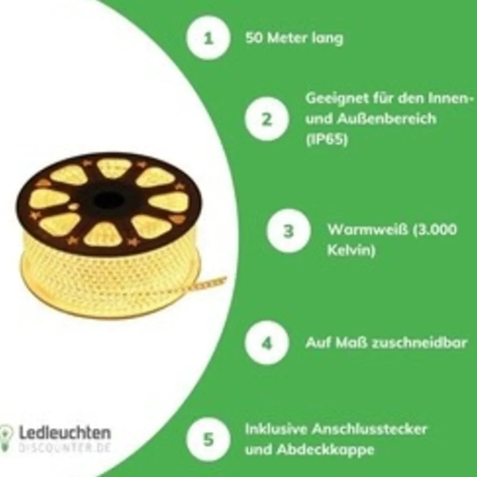 Aigostar LED Streifen 50m 8W 3000K Warmweiß IP65