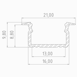 Aluminiumprofil 10mm - abgesenkt - L2020xB16xH9,8mm - Weiß + Abdeckung matt