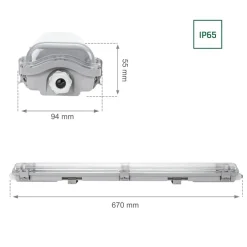 60cm LED Halterung IP65 + 2 LED High Lumen Leuchtstoffröhren 10W pro Röhre - 4000K 840 Neutralweiß - Komplettset
