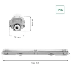 60cm LED Halterung IP65 + 1 LED High Lumen Leuchtstoffröhre 10W - 6000K 865 Tageslichtweiß - Komplettset