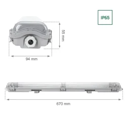 60cm LED Halterung IP65 + 2 Standard LED Leuchtstoffröhren 10W pro Röhre - 6000K 865 Tageslichtweiß - Komplettset