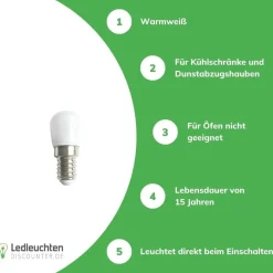 E14 LED Lampe - Type T26 - 2W entspricht 12W -3000K Warmweiß