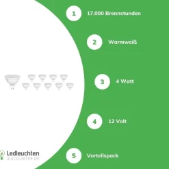 10er Pack - GU5.3 LED Spots - 4-5W entspricht 42W - Lichtfarbe optional
