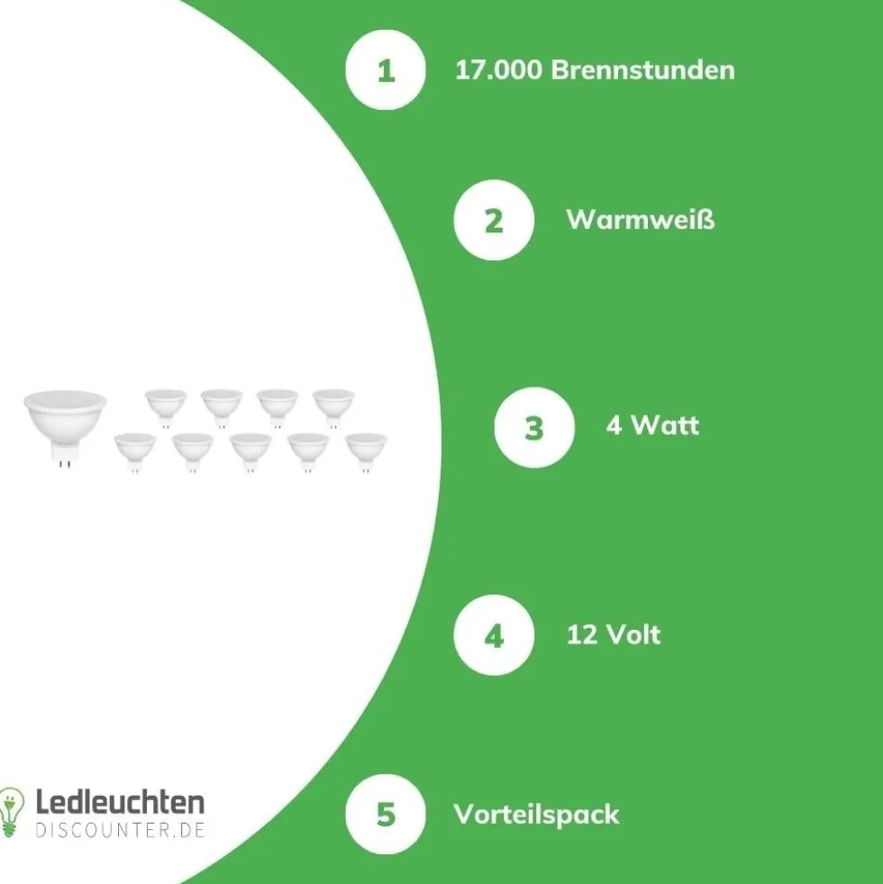 10er Pack - GU5.3 LED Spots - 4-5W entspricht 42W - Lichtfarbe optional