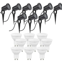 9er Set LED Gartenspot Sting 100cm Kabel - 9x 4W - 3000K - IP65 - Schwarz
