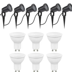 6er Set LED Gartenspot Sting 28cm Kabel - 6x 4W - 3000K - IP54 - Schwarz