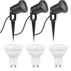 3er Set LED Gartenspot Sting 28cm Kabel - 3x 4W - 3000K - IP54 - Schwarz