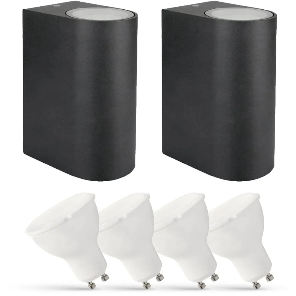 2er Set LED Wandlampe Außenbereich - 4x 2,8W - 2700K - Anthrazit