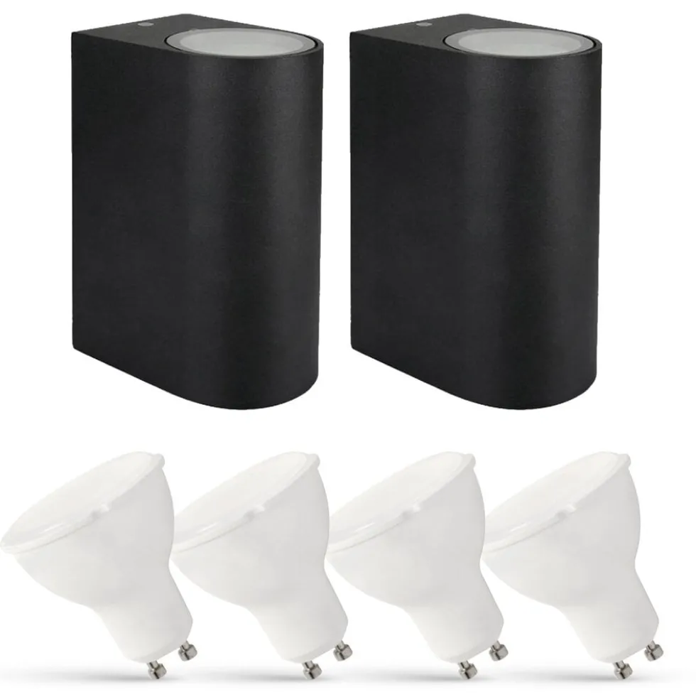 2er Set LED Wandlampe Außenbereich - 4x 2,8W - 2700K - Schwarz