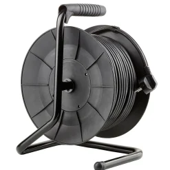Kabeltrommel 25meter - 4-fach mit Schutzkontaktsteckdosen | Schwarz Kunststoff - H05VV 3G1,5 mm²
