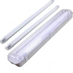 Komplettset - 120cm Doppelfassung - IP65 Feuchtraum - Wannenleuchte + 2 x 18W LED Leuchtstoffröhren - 6000K - 865 - Tageslichtweiß
