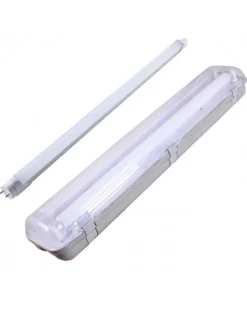 Komplettset - 120cm Einzelfassung - IP65 Feuchtraum -Wannenleuchte + 18W LED Röhre 6000K - 865 - Tageslichtweiß - Komplett