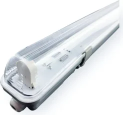 Komplettset - 120cm Einzelfassung - IP65 Feuchtraum -Wannenleuchte + 18W LED Röhre 6000K - 865 - Tageslichtweiß - Komplett