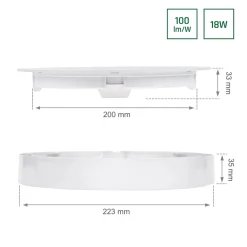 LED Deckenleuchte 18W – 1820lm, 3000K-4000K, Einbau oder Aufbau
