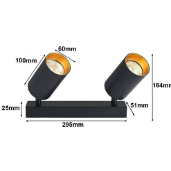 LED Deckenspot Mattschwarz - 2 verstellbare GU10 Fassungen für LED Spots - exkl. LED Spot
