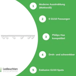 LED Deckenspot Weiß - 6 verstellbare GU10 Fassungen für LED Spots - exkl. LED Spot