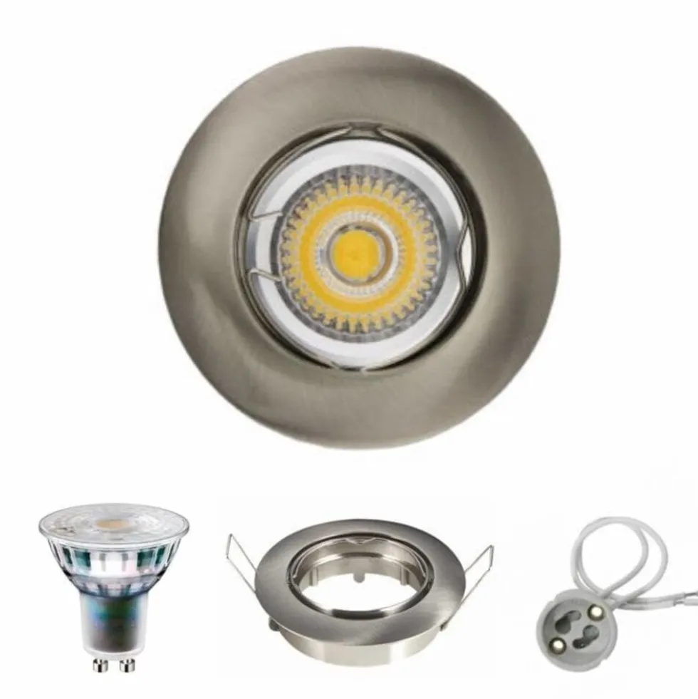 LED Einbaustrahler dimmbar GU10 komplett - rund - Ø 80mm - IP20 - 5.5W - Edelstahl - Lichtfarbe optional - 230V