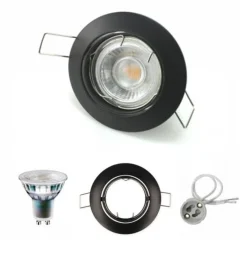LED Einbaustrahler GU10 komplett - dimmbar - rund - Ø 80mm - IP20 - 5.5W - schw. Rahmen - Lichtfarbe optional - 230V