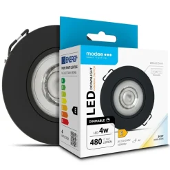 LED-Einbaustrahler - Schwarz - 4W - 3CCT - 3000K/4000K/6500K - 480lm - IP44 - 80mm - Neigbar - Dimmbar | Ausschnittgröße 68mm