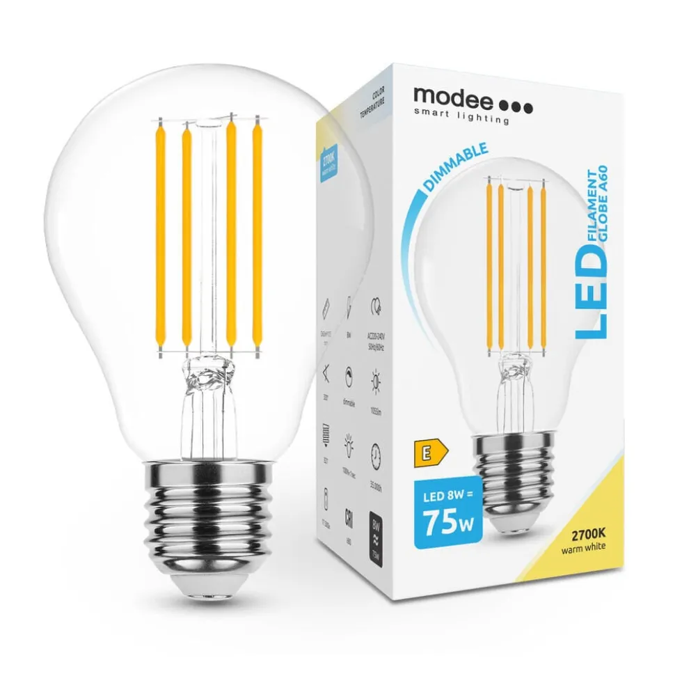 LED Fadenlampe dimmbar - E27 A60 8W - entspricht 75W - 2700K Warmweiß