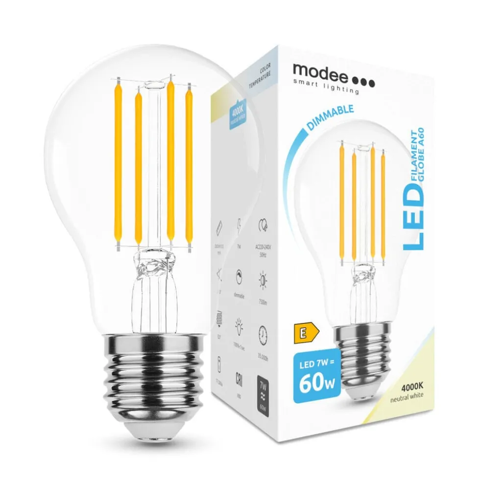 LED Fadenlampe dimmbar - E27 A60 7W - 4000K Neutralweiß