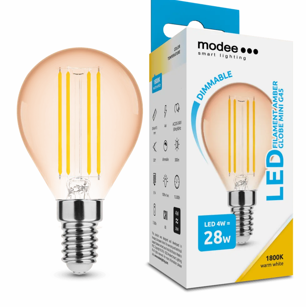 LED Fadenlampe - dimmbar - E14 Sockel - G45 - 4W entspricht 28W - 1800K extra Warmweiß