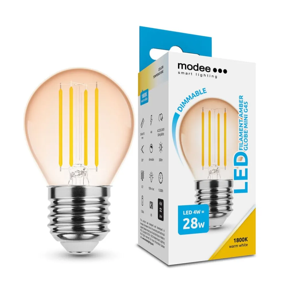 LED Fadenlampe - dimmbar - E27 Sockel - G45 - 4W entspricht 28W - 1800K extra Warmweiß