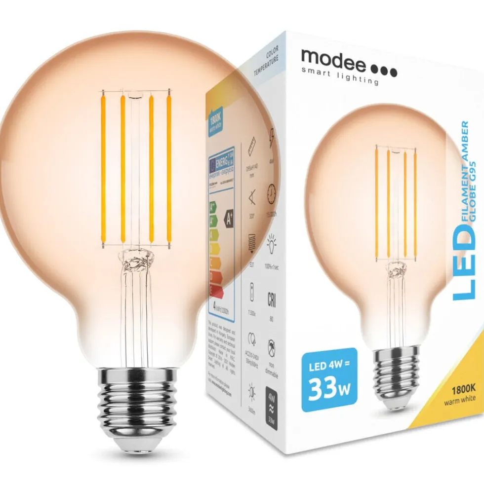 LED Fadenlampe E27 - G95 - 4W entspricht 33W - 1800K extra Warmweiß - L Globe