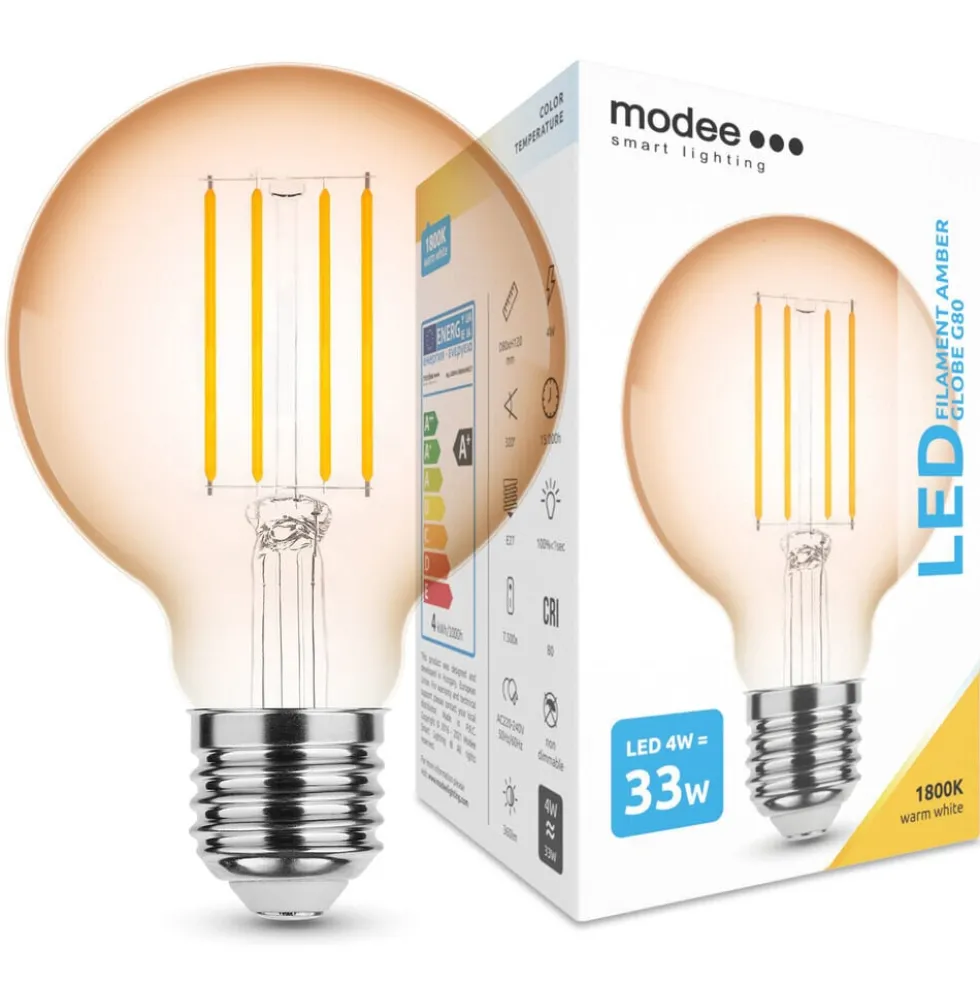 LED Fadenlampe E27 - G80 - 4W entspricht 33W - 1800K extra Warmweiß - Globe