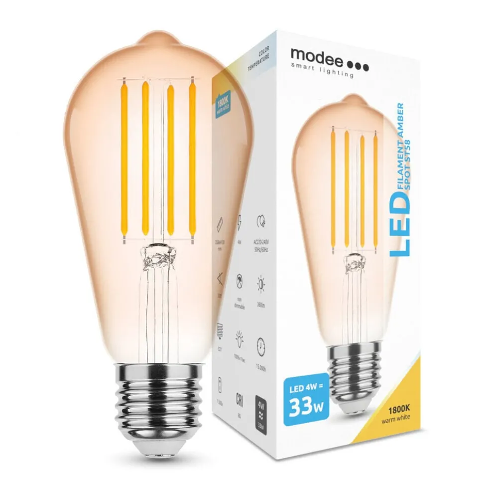 LED Fadenlampe E27 - ST58 - 4W entspricht 33W - 1800K extra Warmweiß