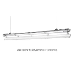 LED-Feuchtraumleuchte IP65 T8/G13 - 150cm Grau | 1- oder 2-Fassungen für 150cm LED Röhren Universal | IK10 Wannenleuchte