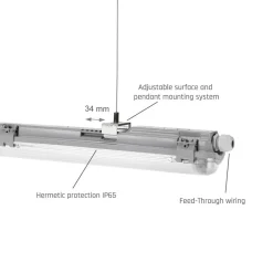 LED-Feuchtraumleuchte IP65 T8/G13 - 150cm Grau | 1- oder 2-Fassungen für 150cm LED Röhren Universal | IK10 Wannenleuchte