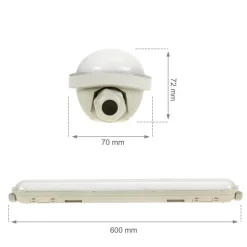 LED-Feuchtraumleuchte Wannenleuchte IP65 - 60cm - 20W - 3000 Lumen - 4000K 840 Neutral Weiss | IK10 - modulär anschließbar Durchgangsverdrahtung