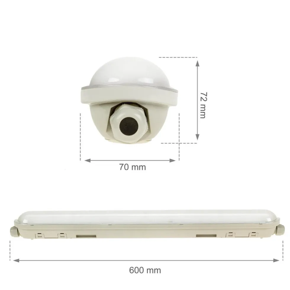LED-Feuchtraumleuchte Wannenleuchte IP65 - 60cm - 20W - 3000 Lumen - 4000K 840 Neutral Weiss | IK10 - modulär anschließbar Durchgangsverdrahtung