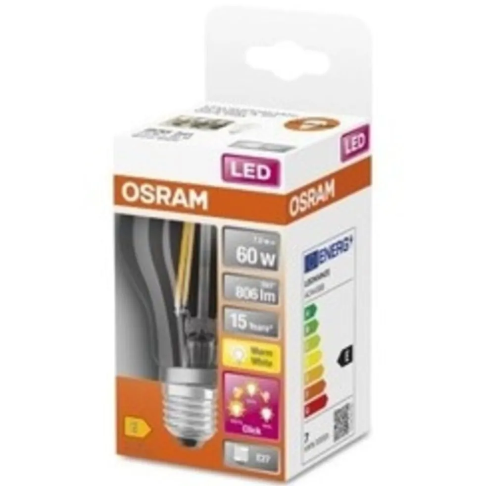 LED-Filamentlampe klar E27-7 W 806 lm 827 mm sehr warmweiß 3-stufig dimmbar