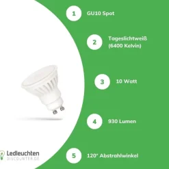 LED GU10 Spot - 10W entspricht 100W - 6400K Tageslichtweiß - Keramik