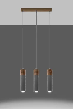 LED Hängeleuchte Beton Holz ZANE - 3 x GU10 Fassung - exkl. LED's