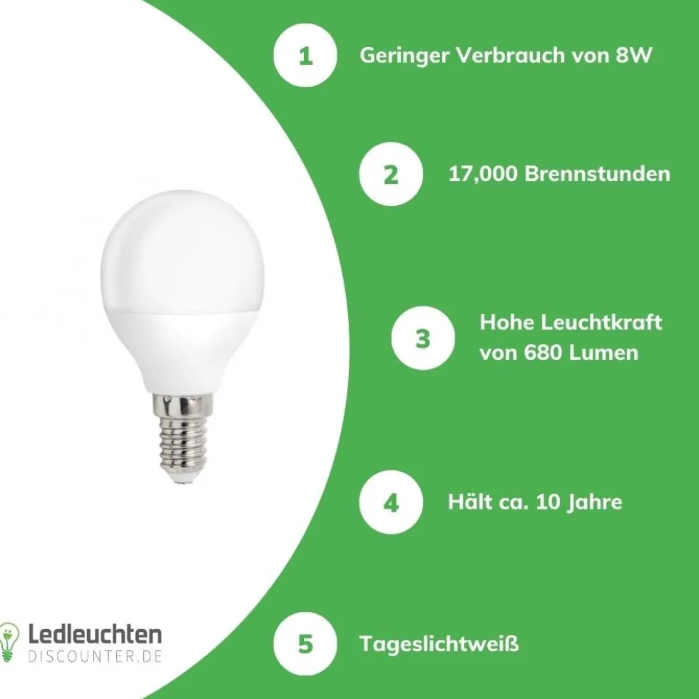 LED Lampe - E14 Sockel - 8W entspricht 50-60W - Tageslichtweiß 6000K