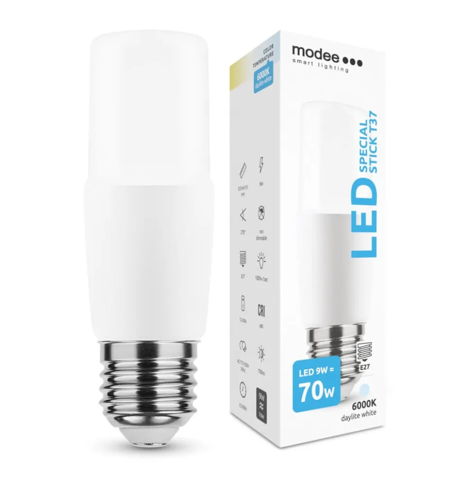 LED Lampe Stick - E27 T37 - 9W entspricht 72W - 6000K Tageslichtweiß