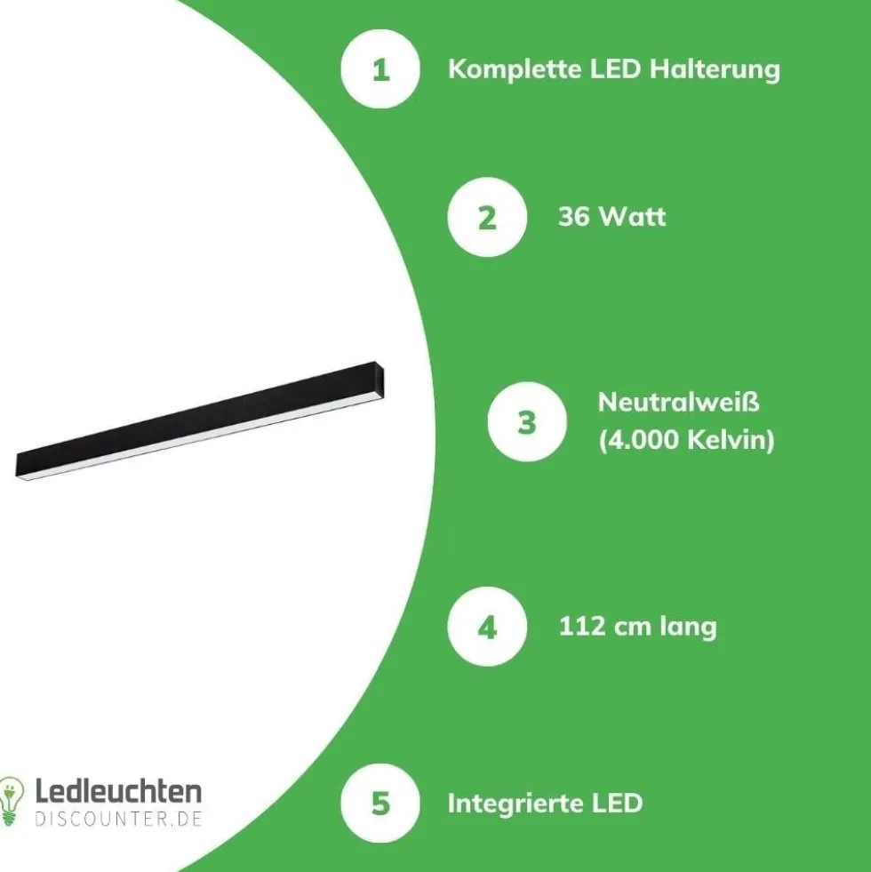 LED Linear Design Pendelleuchte Schwarz - 112cm - 36W - 4000K Neutralweiß