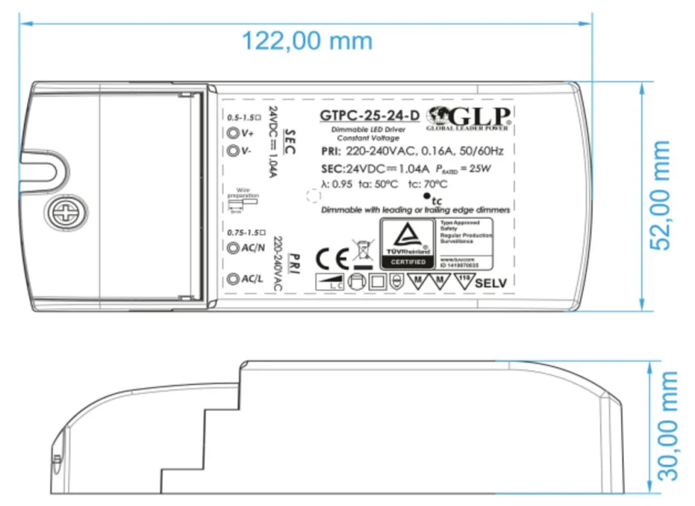 LED Netzteil dimmbar - 12V 25W 2.08A - geeignet für 12V LED-Beleuchtung