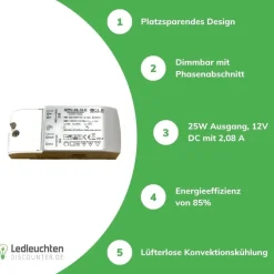 LED Netzteil dimmbar - 12V 25W 2.08A - geeignet für 12V LED-Beleuchtung