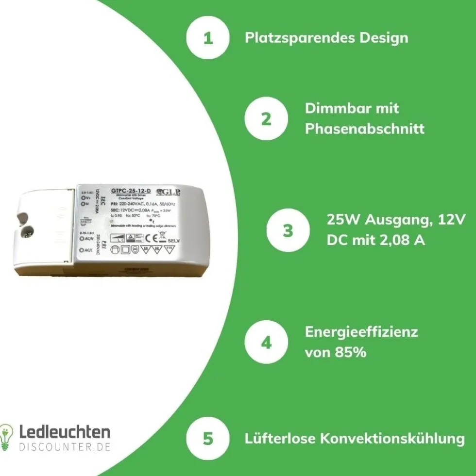 LED Netzteil dimmbar - 12V 25W 2.08A - geeignet für 12V LED-Beleuchtung