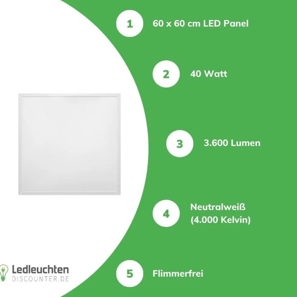 LED Panel 60x60cm Backlit - 40W 3600Lm - 4000K 840 - flimmerfrei - 3 Jahre Garantie