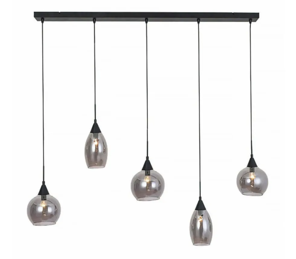 LED Pendelleuchte Macchia mit 5 Lichtern vertikal Schwarz / Rauchglas