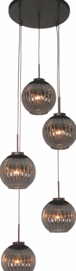 LED Pendelleuchte Zucca mit 5 Lichtern rund Schwarz / Rauchglas