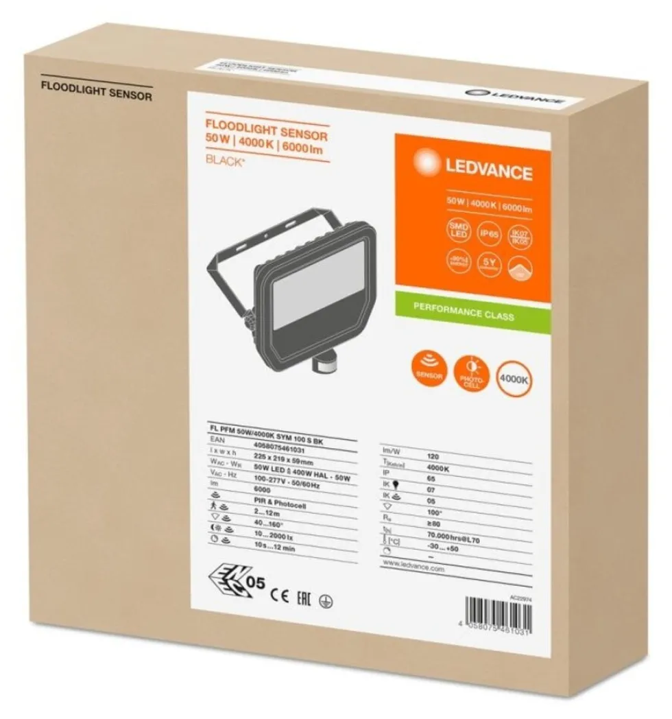 Led-Scheinwerfer Aluminium Schwarz 41W 6000lm 100D - 840 Kaltweiß | IP66 - Bewegungs- Und Lichtsensor - Symmetrisch