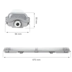 LED T8 / G13 - 60cm - IP65 Wasserdichte Halterung - für Feuchtraum - Wannenleuchte - IK10