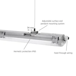 LED T8 / G13 - 60cm - IP65 Wasserdichte Halterung - für Feuchtraum - Wannenleuchte - IK10