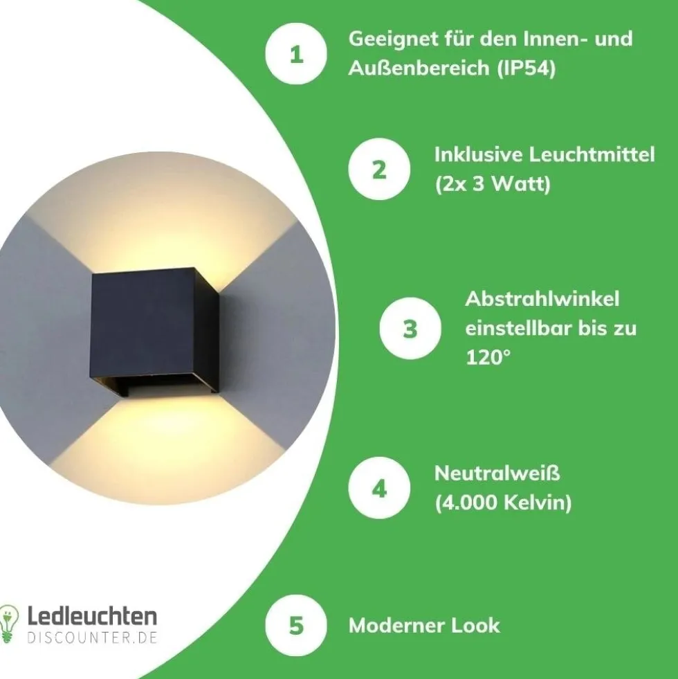 LED-Wandlampe IP54 - kubus Schwarz 2-flammig 6 W - 3000k warm Weiss
